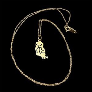 Vintage 14K Gold Owl Necklace Dainty Minimalist Animal Charm Fine Rope Chain